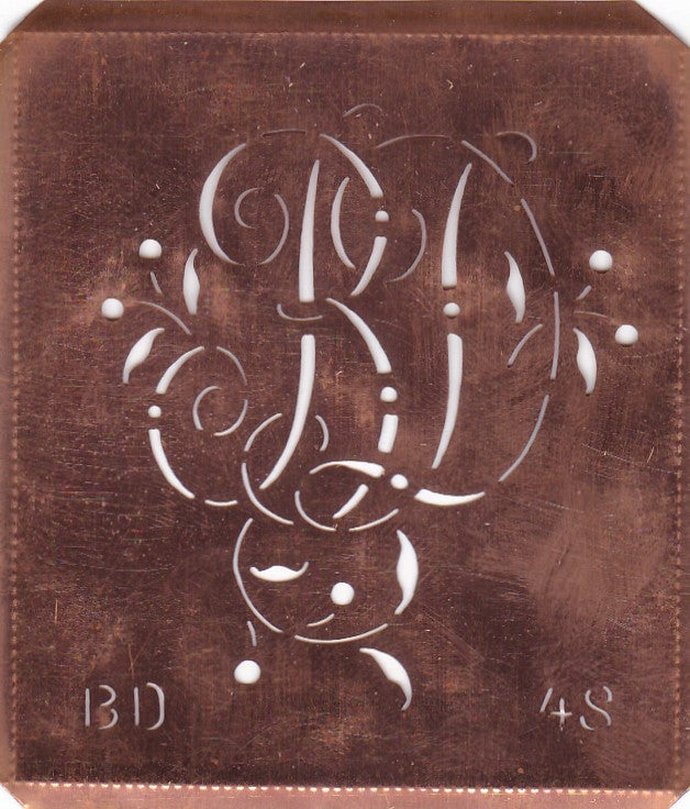 BD - Alte Schablone aus Kupferblech mit klassischem verschlungenem Monogramm