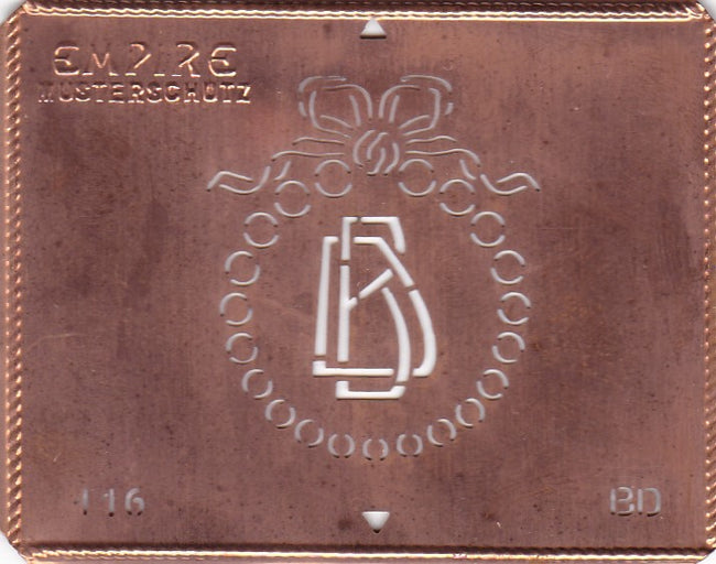 BD - Hübsche Jugendstil Kupfer Monogramm Schablone - Rarität nicht nur zum Sticken