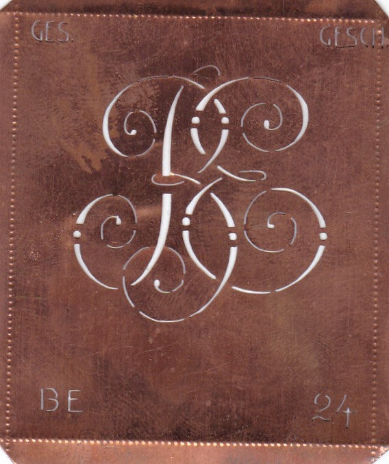 BE - Alte verschlungene Monogramm Schablone zum Sticken