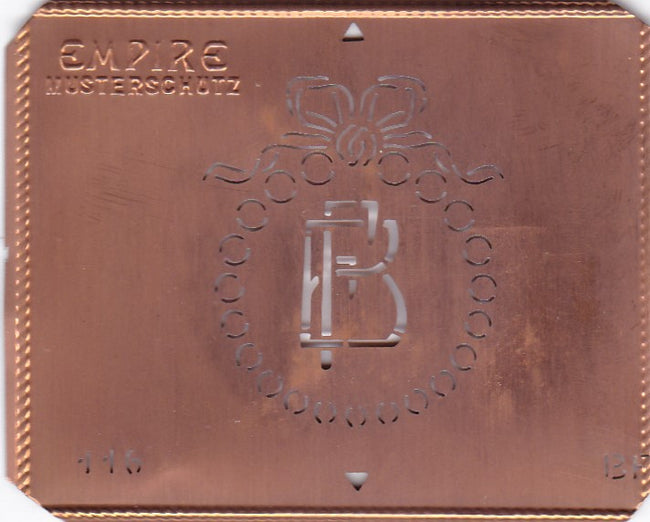 BF - Hübsche Jugendstil Kupfer Monogramm Schablone - Rarität nicht nur zum Sticken