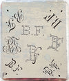 BF - Alte Monogrammschablone aus Zink-Blech mit 8 Variationen