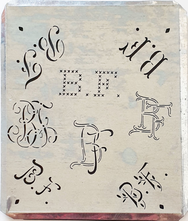 BF - Alte Monogrammschablone aus Zink-Blech mit 8 Variationen