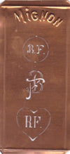 BF - Hübsche alte Kupfer Schablone mit 3 Monogramm-Ausführungen