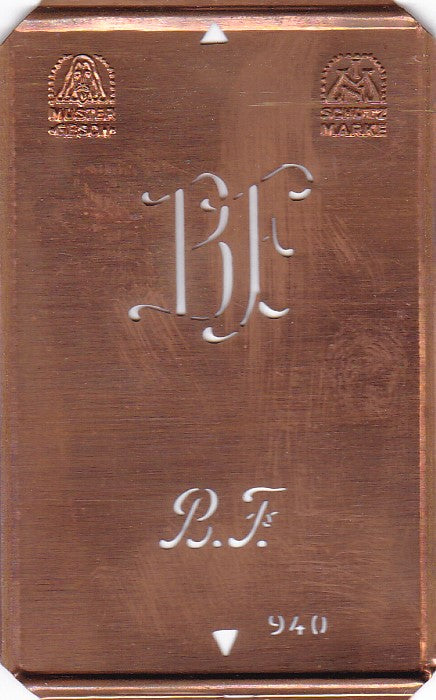 BF - Alte Monogramm Schablone zum Sticken