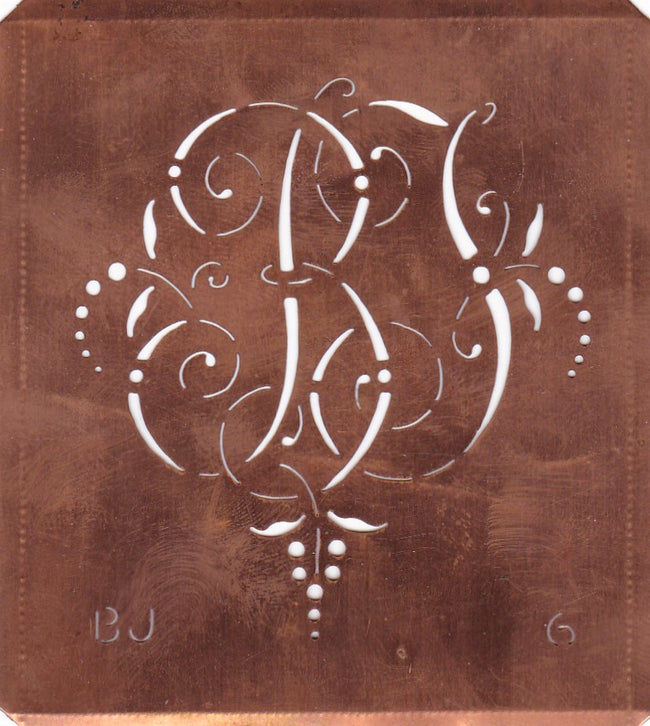 BJ - Interessante Monogrammschablone aus Kupferblech