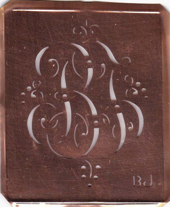 BJ - Antiquität aus Kupferblech zum Sticken von Monogrammen und mehr