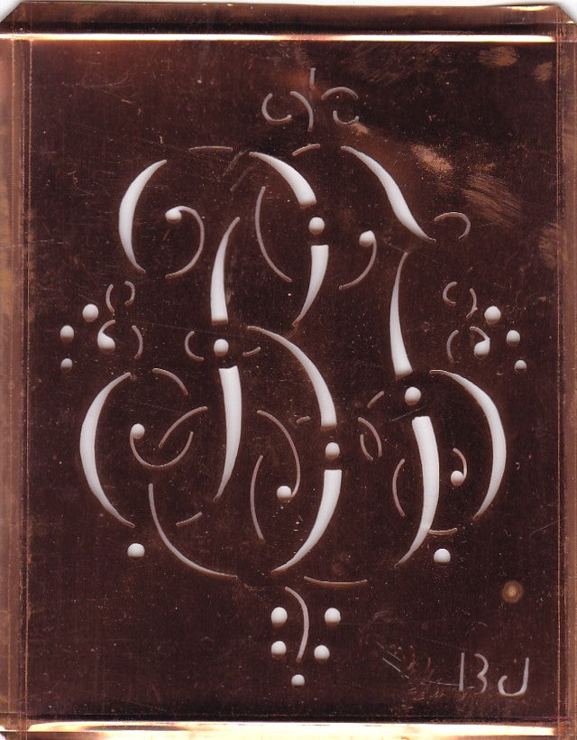 BJ - Alte Monogramm Schablone mit nostalgischen Schnörkeln