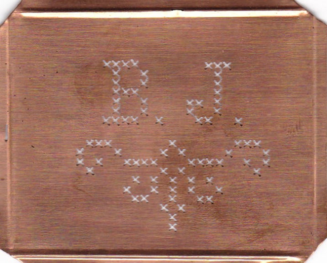 BJ - Alte niedliche Kreuzstich Monogramm Schablone