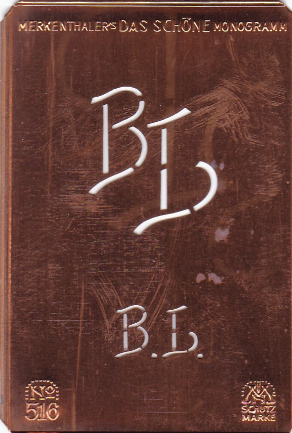 BL - Alte, sachlich designte Monogrammschablone zum Sticken