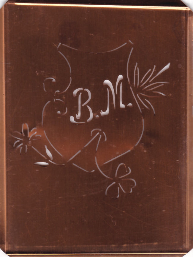 BM - Seltene Stickvorlage - Uralte Wäscheschablone mit Wappen - Medaillon