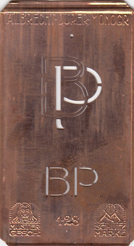 BP - Kleine Monogramm-Schablone in Jugendstil-Schrift