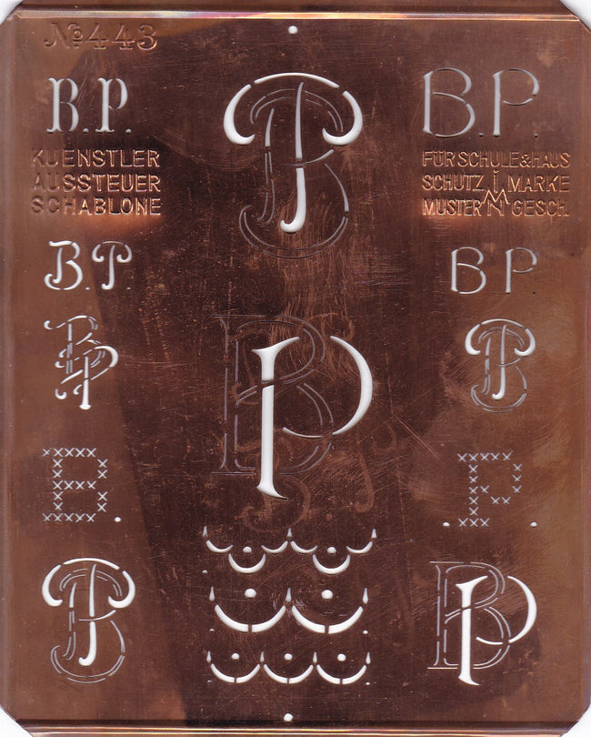 BP - Uralte Monogrammschablone aus Kupferblech