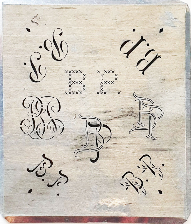 BP - Alte Monogrammschablone aus Zink-Blech mit 8 Variationen