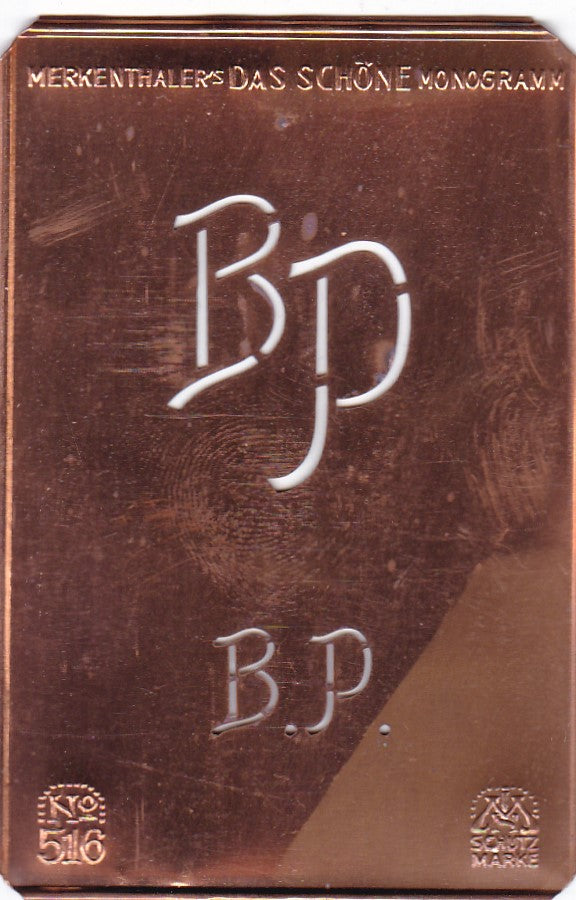 BP - Alte sachlich designte Monogrammschablone zum Sticken