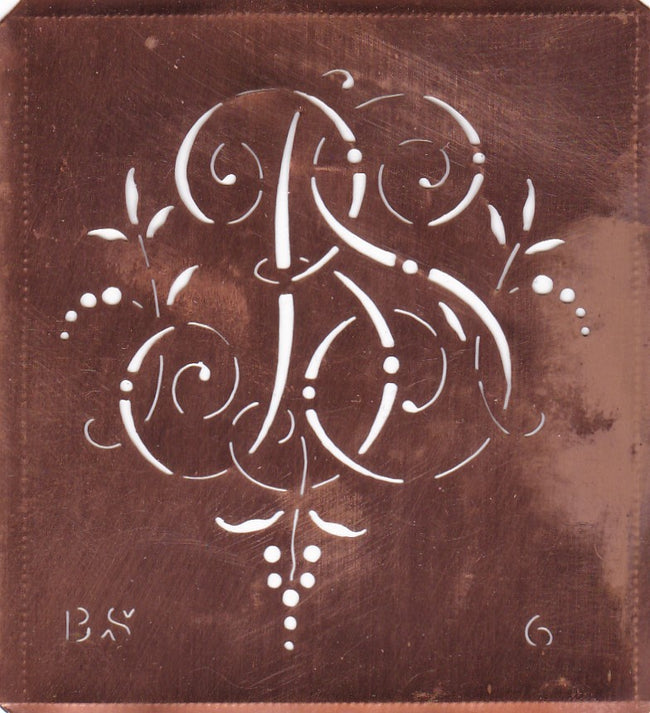 BS - Interessante Monogrammschablone aus Kupferblech