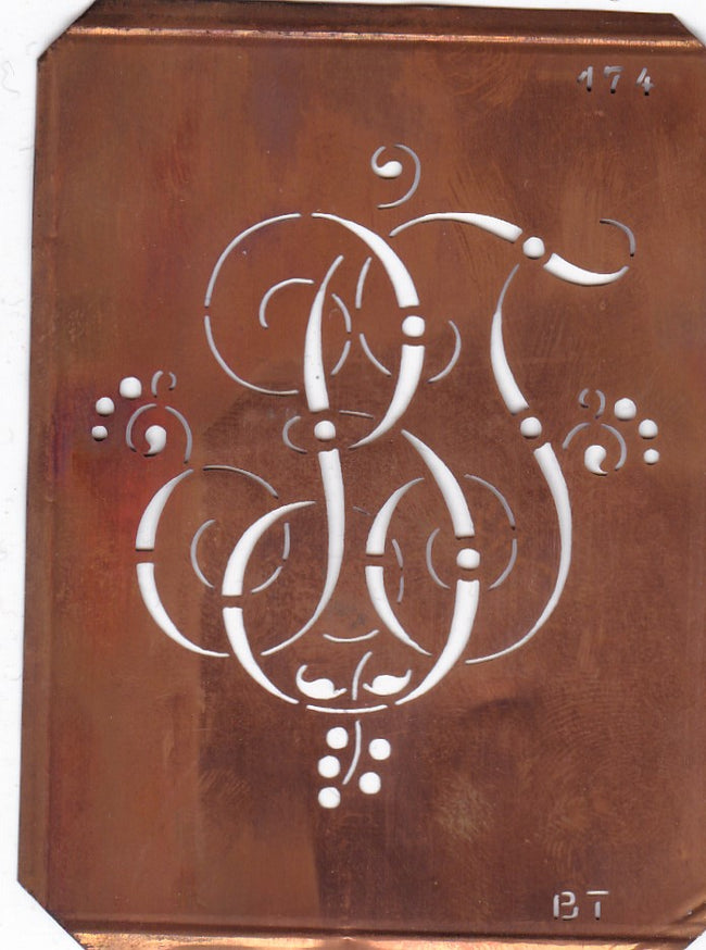 BT - Alte Monogramm Schablone mit Schnörkeln