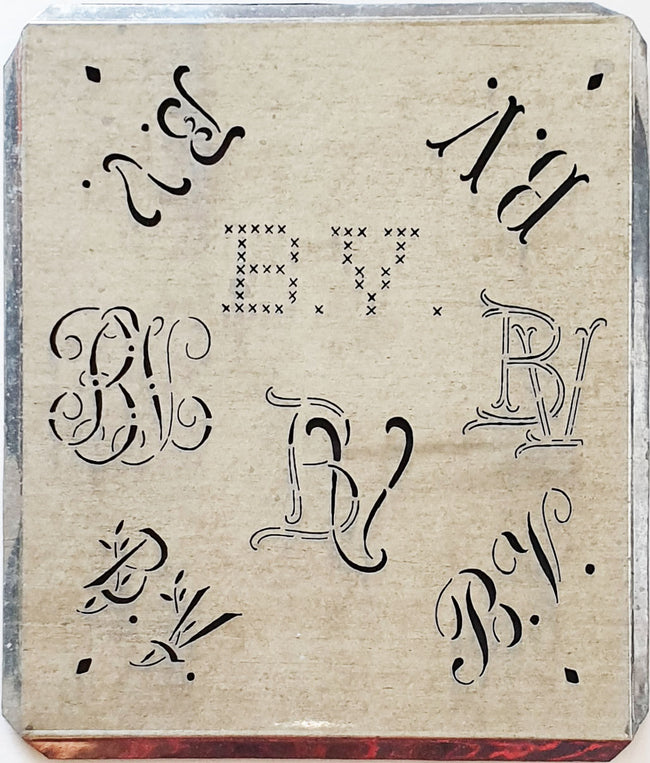 BV - Alte Monogrammschablone aus Zink-Blech mit 8 Variationen