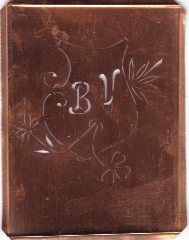 BV - Seltene Stickvorlage - Uralte Wäscheschablone mit Wappen - Medaillon