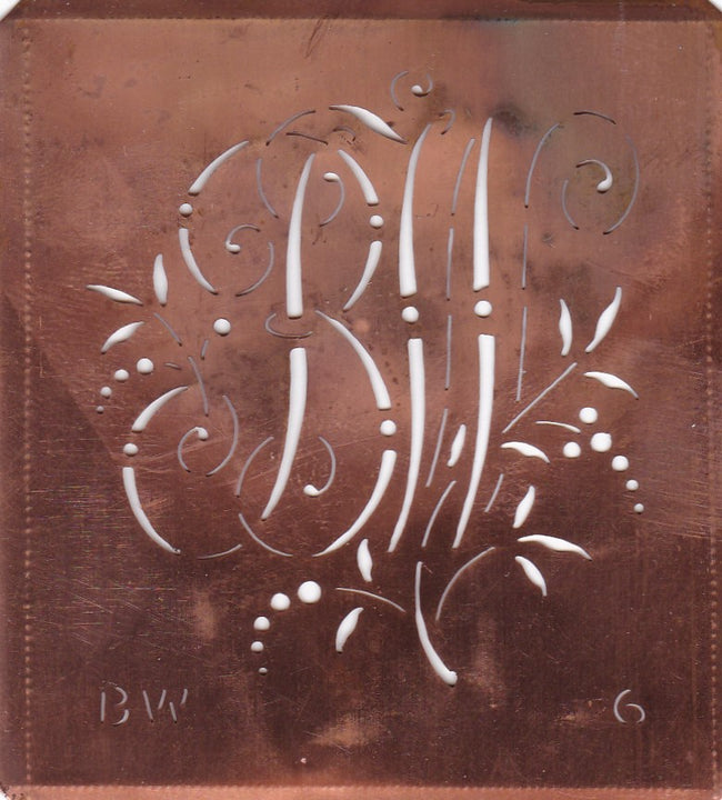 BW - Interessante Monogrammschablone aus Kupferblech