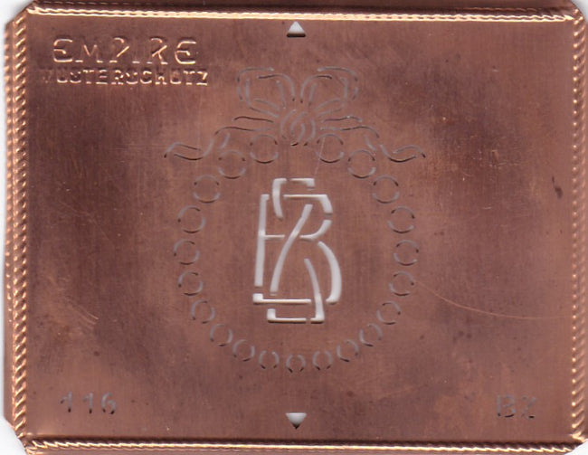 BZ - Hübsche Jugendstil Kupfer Monogramm Schablone - Rarität nicht nur zum Sticken