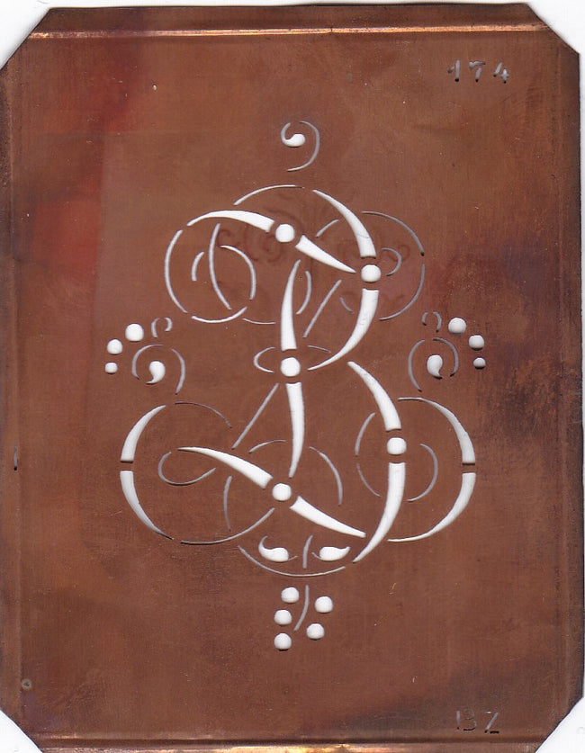 BZ - Alte Monogramm Schablone mit Schnörkeln