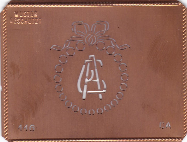 CA - Hübsche Jugendstil Kupfer Monogramm Schablone - Rarität nicht nur zum Sticken
