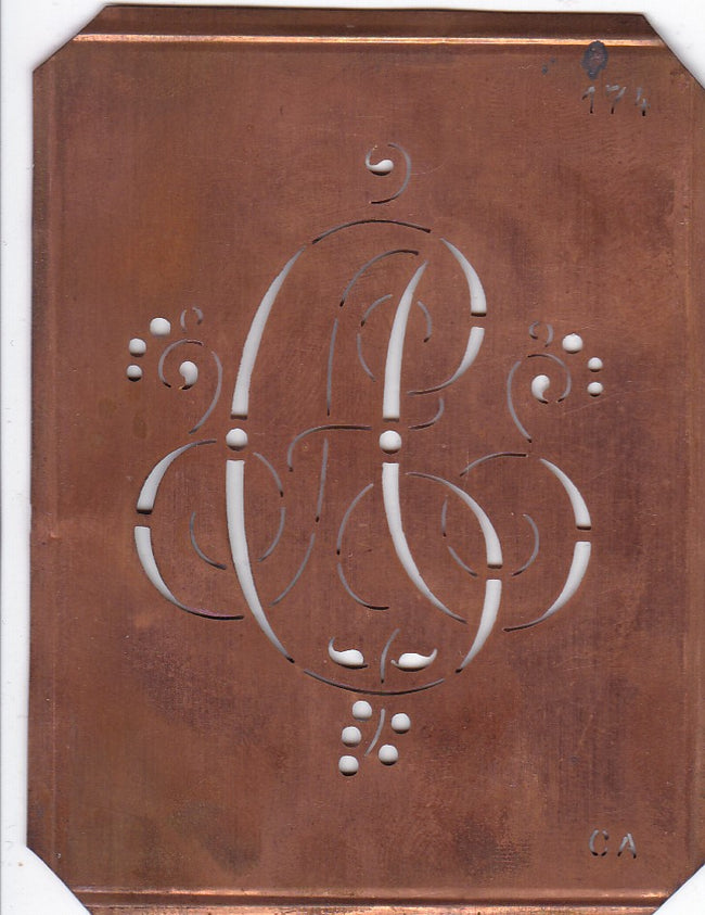 CA - Alte Monogramm Schablone mit Schnörkeln