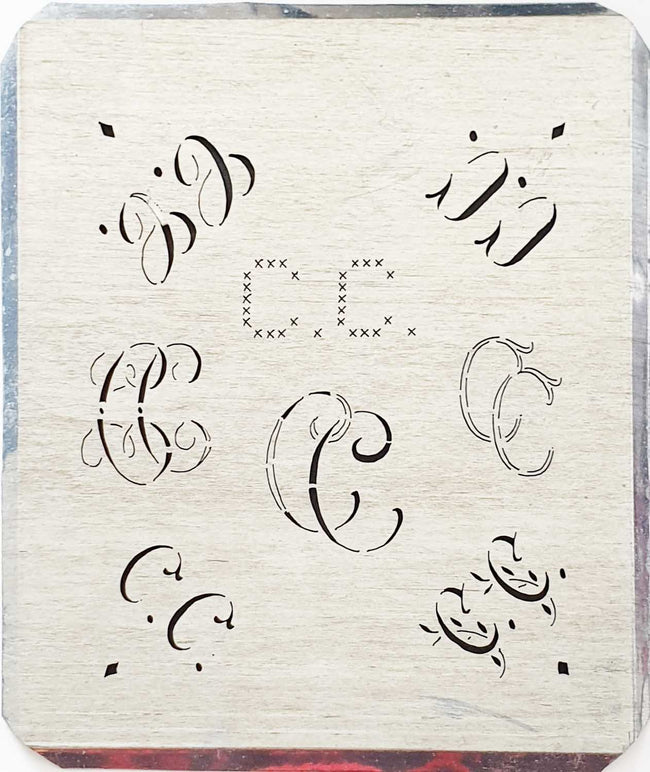 CC - Alte Monogrammschablone aus Zink-Blech mit 8 Variationen