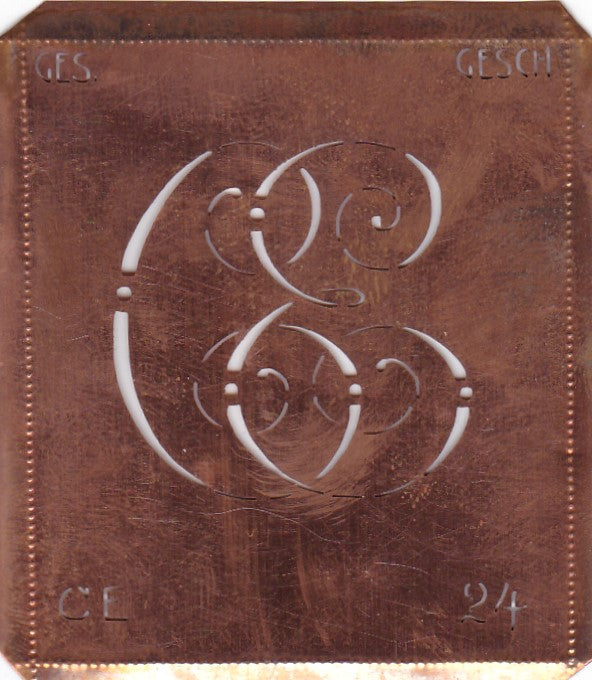 CE - Alte verschlungene Monogramm Schablone zum Sticken