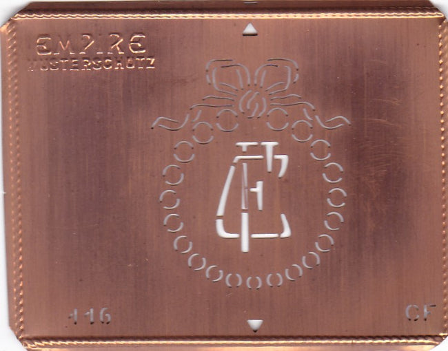 CF - Hübsche Jugendstil Kupfer Monogramm Schablone - Rarität nicht nur zum Sticken