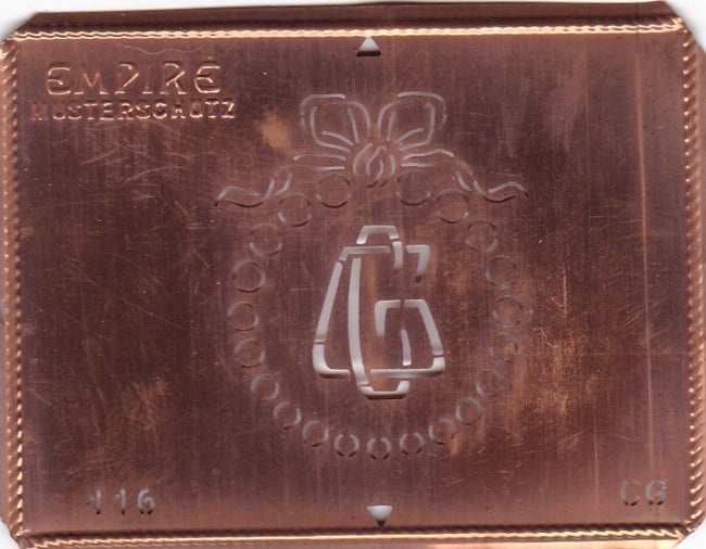 CG - Hübsche Jugendstil Kupfer Monogramm Schablone - Rarität nicht nur zum Sticken