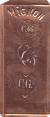 CG - Hübsche alte Kupfer Schablone mit 3 Monogramm-Ausführungen