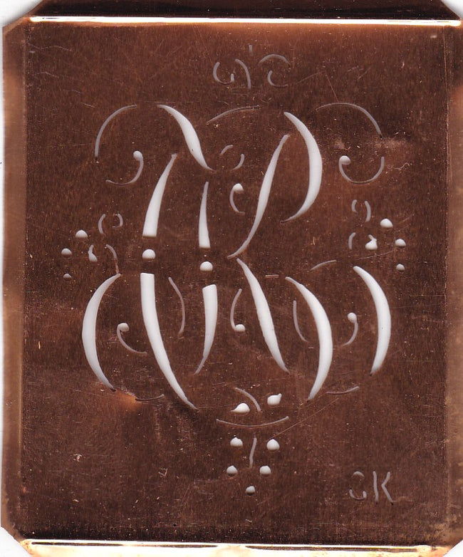 CK - Antiquität aus Kupferblech zum Sticken von Monogrammen und mehr