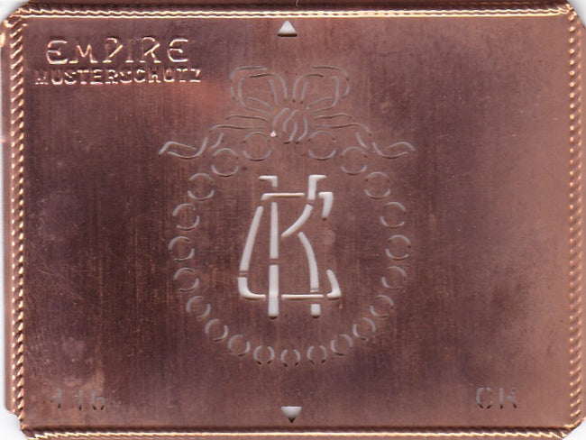 CK - Hübsche Jugendstil Kupfer Monogramm Schablone - Rarität nicht nur zum Sticken