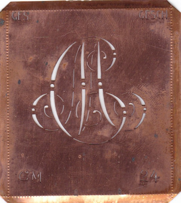 CM - Alte verschlungene Monogramm Schablone zum Sticken