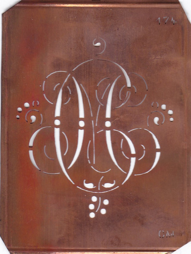 CM - Alte Monogramm Schablone mit Schnörkeln