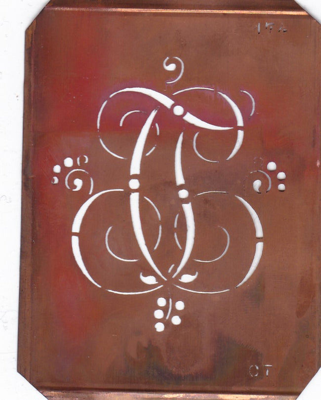 CT - Alte Monogramm Schablone mit Schnörkeln