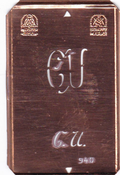 CU - Alte Monogramm Schablone zum Sticken