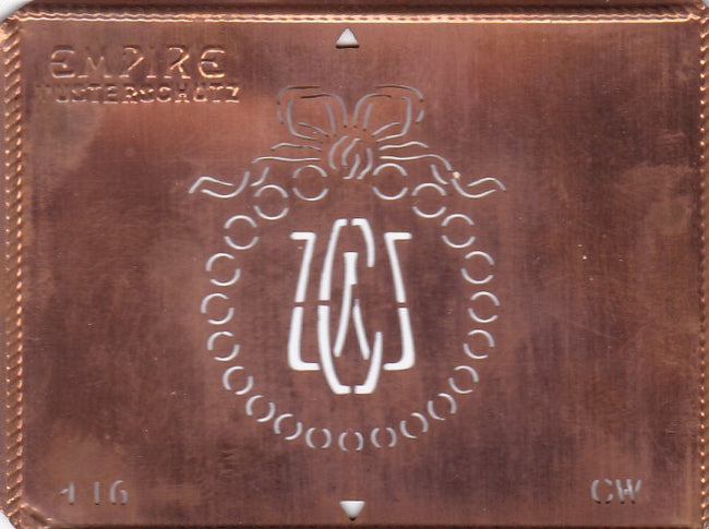 CW - Hübsche Jugendstil Kupfer Monogramm Schablone - Rarität nicht nur zum Sticken