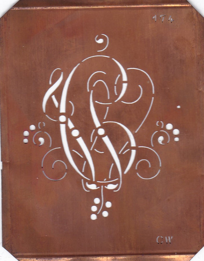 CW - Alte Monogramm Schablone mit Schnörkeln