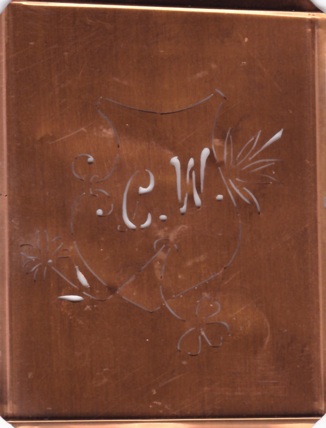 CW - Seltene Stickvorlage - Uralte Wäscheschablone mit Wappen - Medaillon