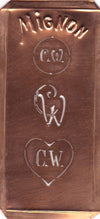 CW - Hübsche alte Kupfer Schablone mit 3 Monogramm-Ausführungen