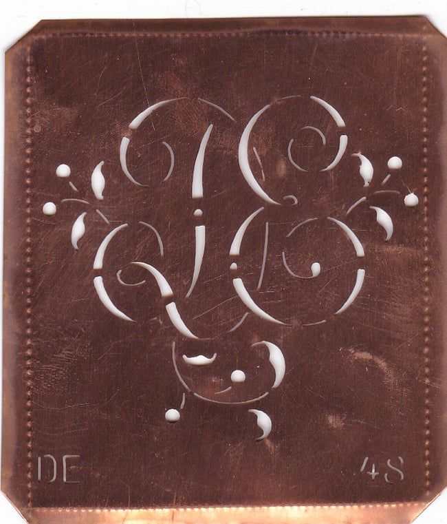 DE - Alte Schablone aus Kupferblech mit klassischem verschlungenem Monogramm