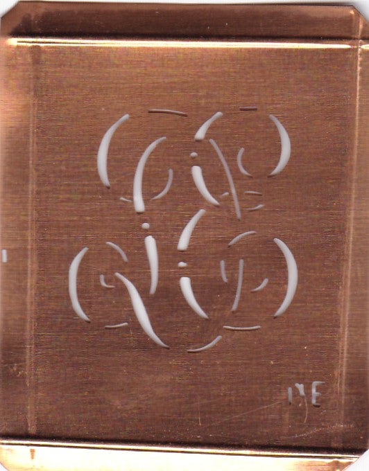 DE - Hübsche alte Kupfer Schablone mit 3 Monogramm-Ausführungen
