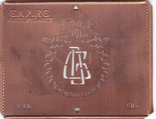 DG - Hübsche Jugendstil Kupfer Monogramm Schablone - Rarität nicht nur zum Sticken