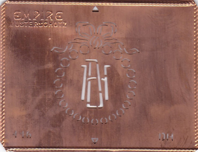 DH - Hübsche Jugendstil Kupfer Monogramm Schablone - Rarität nicht nur zum Sticken