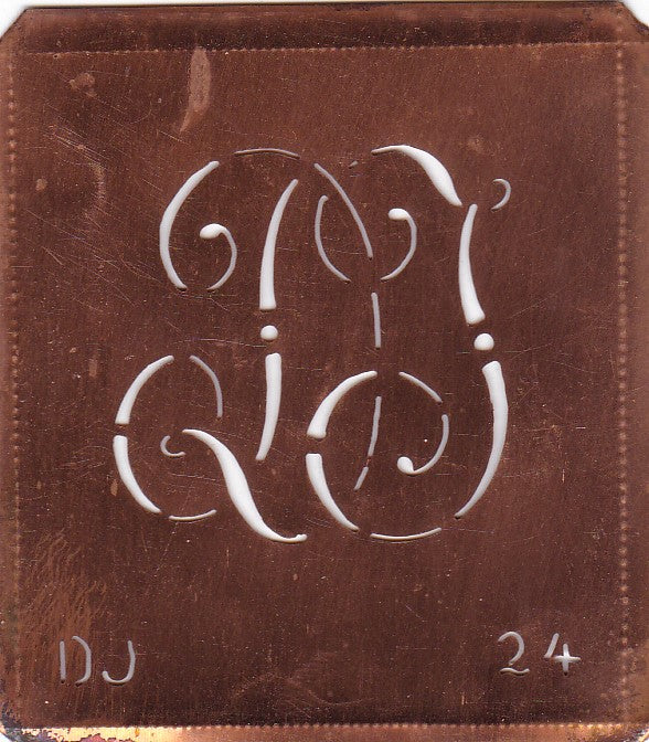 DJ - Alte verschlungene Monogramm Schablone zum Sticken