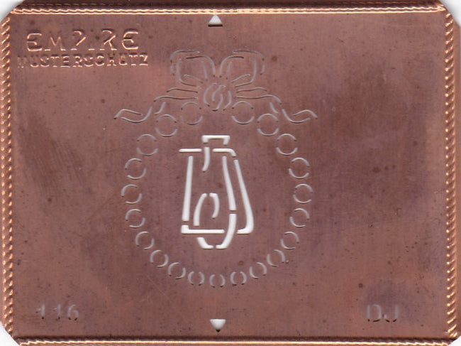 DJ - Hübsche Jugendstil Kupfer Monogramm Schablone - Rarität nicht nur zum Sticken