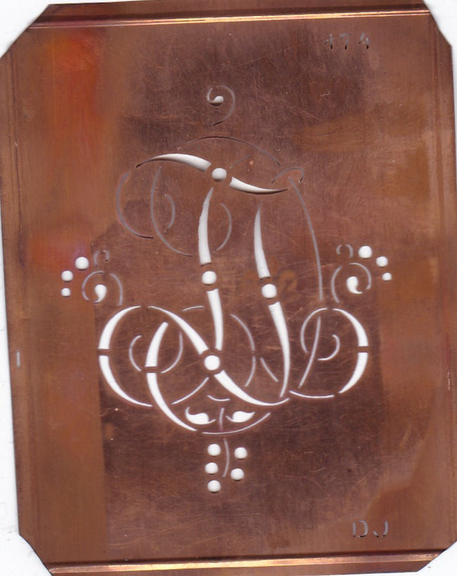 DJ - Alte Monogramm Schablone mit Schnörkeln