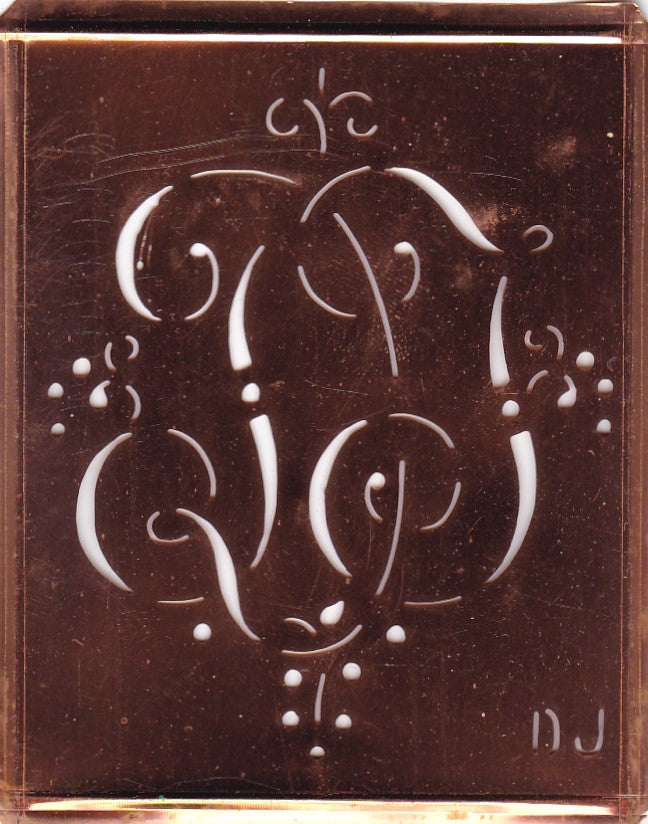 DJ - Alte Monogramm Schablone mit nostalgischen Schnörkeln